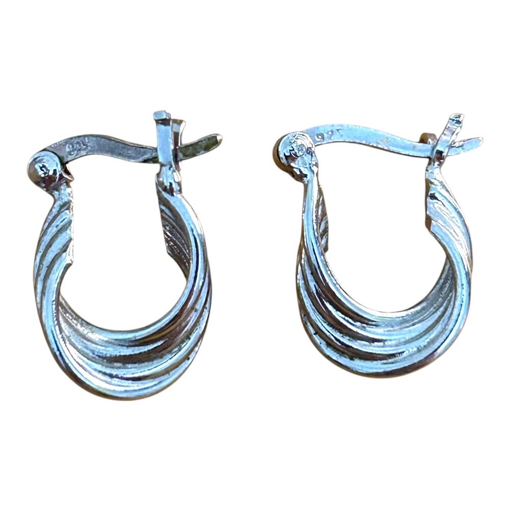 Sterling Silver 925 Twisted Hoop Earrings Hinged Back